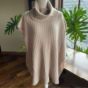 Central Park West 100% Cashmere Ribbed Sleeveless Tunic Cowlneck Sweater Oatmeal